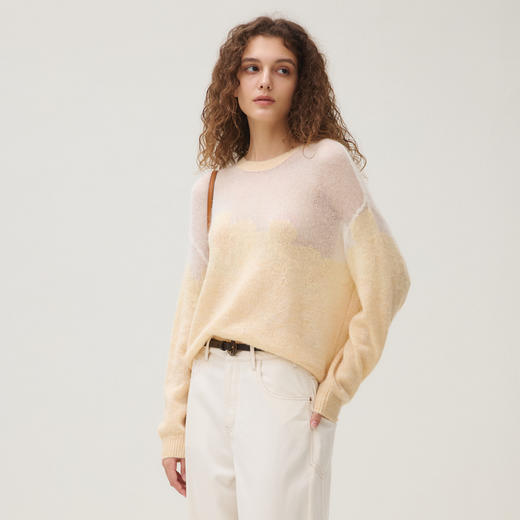 谜底套头针织衫女2025秋新品圆领慵懒廓形原创提花毛衣253MZ1321 商品图1