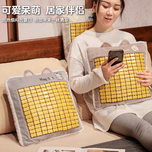 自然醒竹席款抱抱猫抱枕沙发靠枕床头汽车靠背垫女生睡觉抱枕车用夏QYL 商品图3