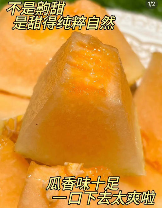 新疆至爱哈密瓜，扎根火焰山脚下，堪称脆甜界的“天花板”！咬一口，果肉脆嫩如蜜，甜似蜜糖却不齁腻，细细品味还带着橘子般的清新果香。皮薄肉厚、汁水丰沛，清甜滋味连小朋友都爱不释手！﻿4-5斤/个 商品图1