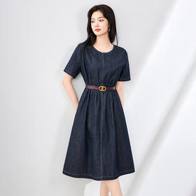 「高货wl」全新升级【铂金会员358/天猫479/差价121】(91614)洛诗琳气质褶皱收腰连衣裙2025夏季新款遮肉显瘦牛仔裙女