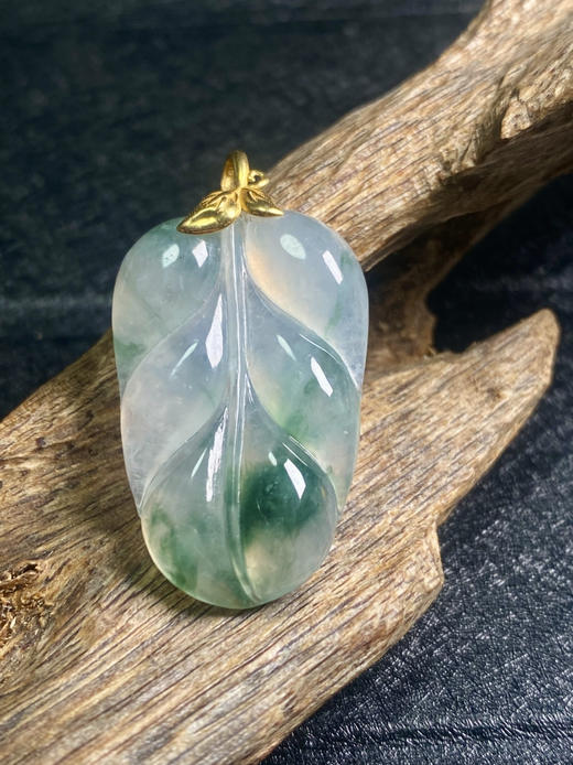 【FC0016】18K金镶嵌翡翠冰飘花叶子吊坠 叶肉饱满细腻 款式精美 完美 商品图2