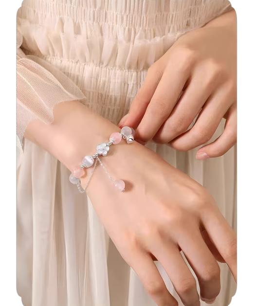 银925桃花粉晶手链 商品图3