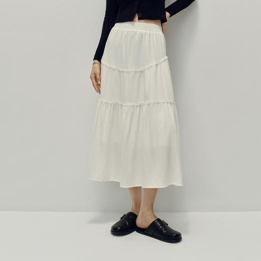 森马半身裙女高腰松紧腰宽松A字塔裙优雅显高秋花边长裙温柔甜美 商品图2