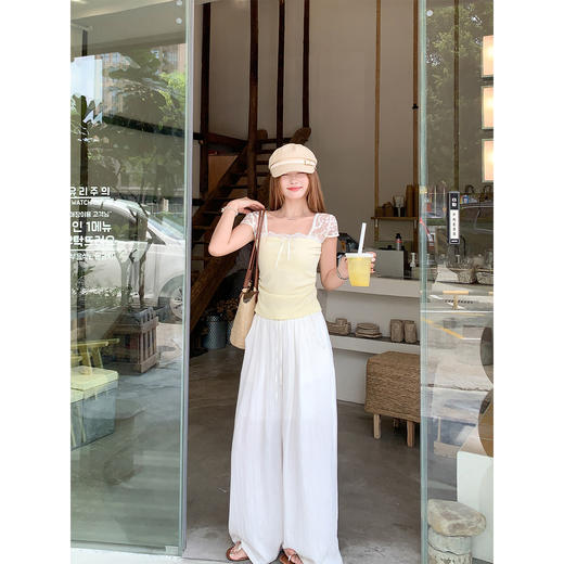 <曾小咸推荐>蕾丝拼接短袖T恤女夏季收腰 商品图2