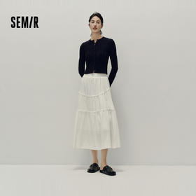 森马半身裙女高腰松紧腰宽松A字塔裙优雅显高秋花边长裙温柔甜美