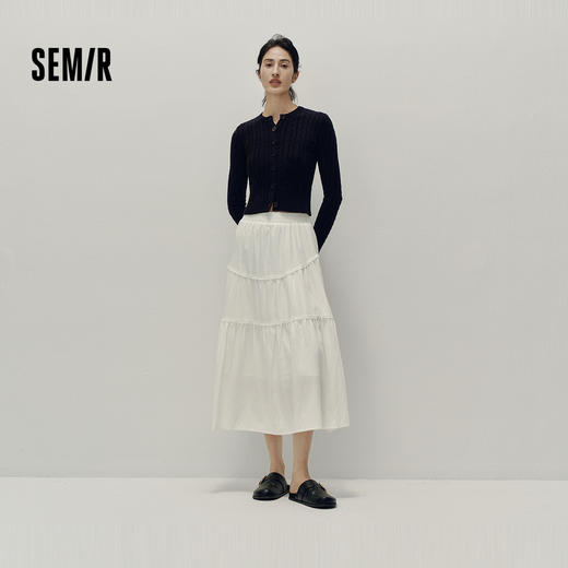 森马半身裙女高腰松紧腰宽松A字塔裙优雅显高秋花边长裙温柔甜美 商品图0