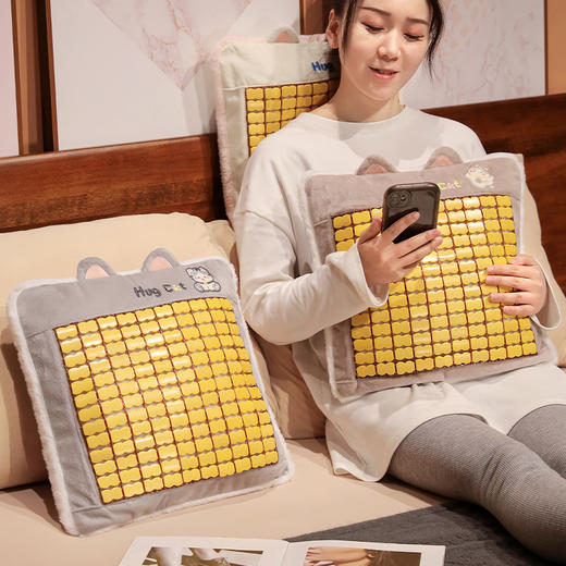 自然醒竹席款抱抱猫抱枕沙发靠枕床头汽车靠背垫女生睡觉抱枕车用夏QYL 商品图14