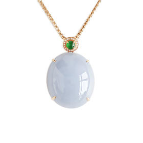 【天然正品】AU750精品玫瑰金镶钻镶天然细腻糯种紫罗兰蛋面（圆圆满满）翡翠吊坠项链30.5*20.4*11.1MM（皆取最大值）女性现售价：8880！130725NJM07