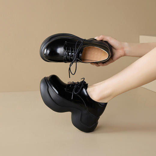 【预售5天】超轻舒适真皮厚底圆头英伦风小皮鞋女坡跟松糕底牛皮显瘦系带单鞋AD&c854-121 商品图0