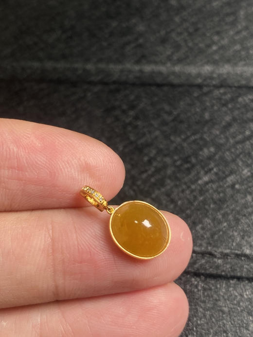 【FC0018】18K金镶嵌翡翠黄翡蛋面小提溜 色泽浓艳 完美 商品图2