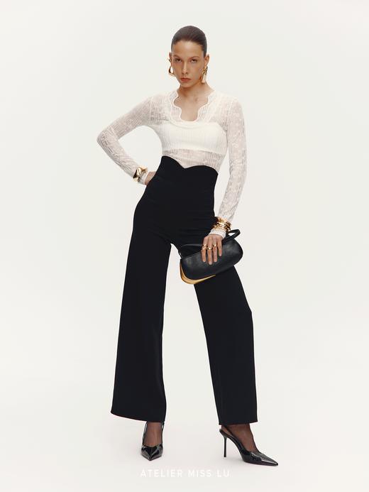 【翻页夜光】腰部两穿设计高腰阔腿长裤 商品图0