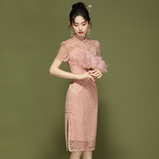 「自」全新升级【铂金会员339/天猫459/差价120】(00450)洛诗琳国风蕾丝连衣裙2025夏季新款新中式改良旗袍连衣裙 商品图0