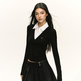 Ariseism 美式复古设计感假两件长袖T恤女秋季新款辣妹修身上衣