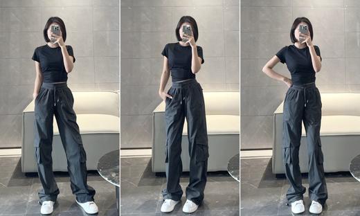 lulu新款蒸馏工装裤肌理休闲甜酷直筒阔腿裤速干潇洒裤 商品图5