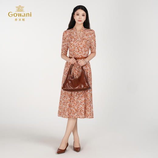 乔万尼新品X型提花V领设计真丝连衣裙ED2E500 商品图3