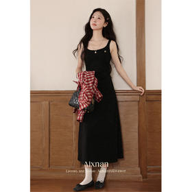 鹿向南「安妮日记」法式黑色无袖吊带背心连衣裙女夏显瘦A字长裙