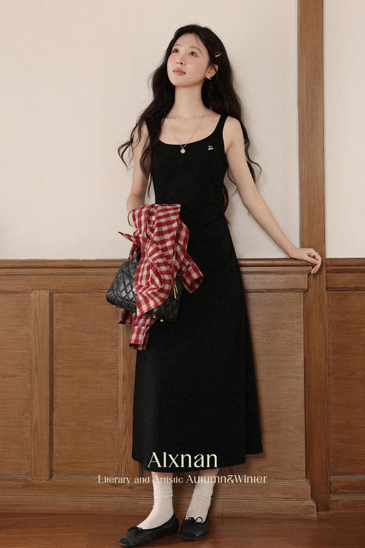 鹿向南「安妮日记」法式黑色无袖吊带背心连衣裙女夏显瘦A字长裙 商品图5