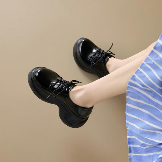 【预售5天】超轻舒适真皮厚底圆头英伦风小皮鞋女坡跟松糕底牛皮显瘦系带单鞋AD&c854-121 商品图3