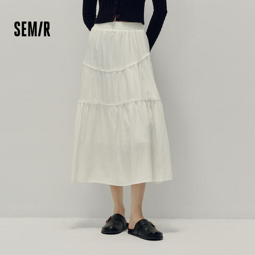 森马半身裙女高腰松紧腰宽松A字塔裙优雅显高秋花边长裙温柔甜美 商品图1