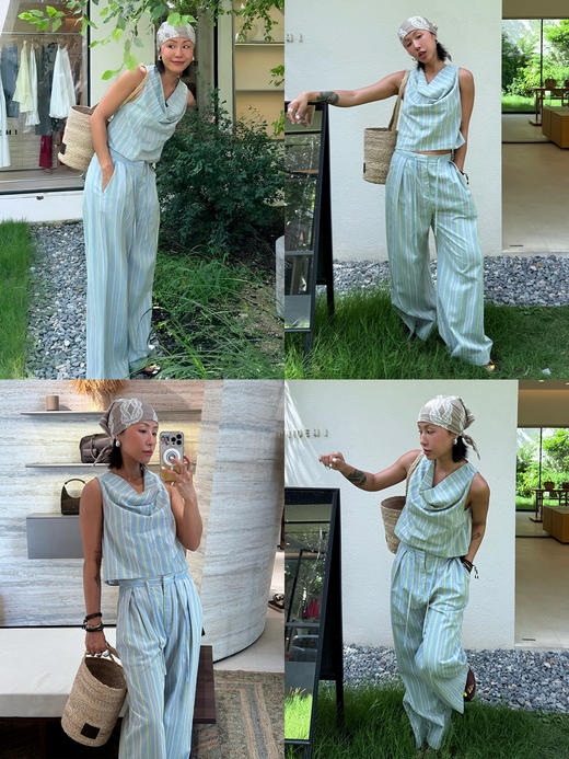 HIDEMI 度假系列艺术刺绣面料不规则荡领设计感优雅气质上衣短裤长裤套装 商品图1