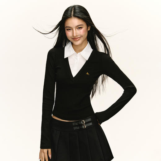 Ariseism 美式复古设计感假两件长袖T恤女秋季新款辣妹修身上衣 商品图1