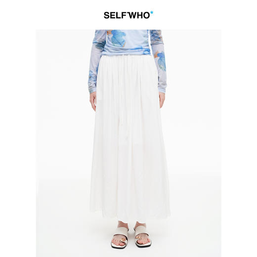 SELFWHO绿绒蒿系列醋酯混纺压褶抽绳半身裙女2025秋季新款百褶裙 商品图0