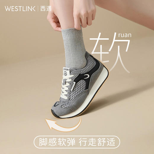 西遇德训鞋女新款秋季百搭复古休闲鞋黑色舒适轻便平底运动鞋K1656937 商品图1