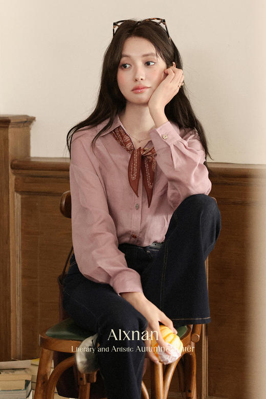 鹿向南「如风有信」法式紫色长袖衬衫女早秋高级宽松气质薄款衬衣 商品图5