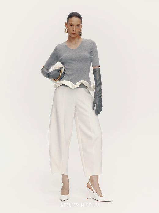 【旋转芭蕾】下摆云朵环绕拼接V领针织上衣 商品图2