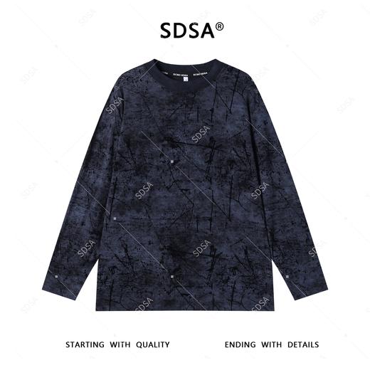 T4411SDSA夏季新款男士痞帅扎染植绒凌乱设计圆领长袖T恤亲肤百搭上衣 商品图1