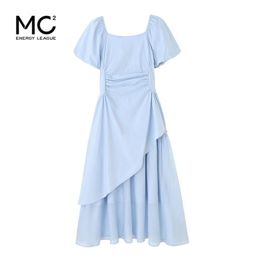 mc2方领拼接连衣裙女装夏季新款收腰下摆假两件中长款裙子时尚 商品图4
