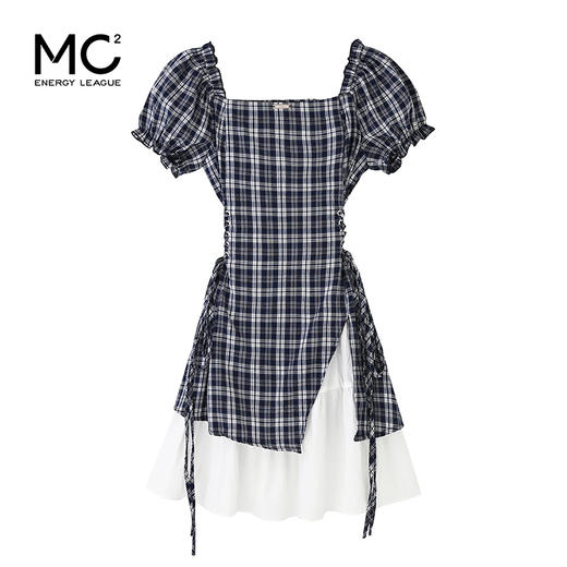 mc2女装方领腰节绑带格子拼接连衣裙夏季新款小个子时尚收腰好看 商品图4