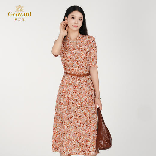 乔万尼新品X型提花V领设计真丝连衣裙ED2E500 商品图1