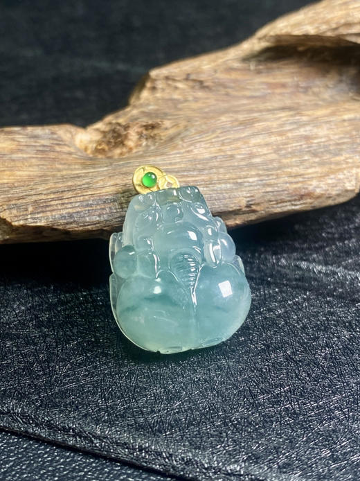 【FC0015】18K金镶嵌翡翠冰飘花貔貅吊坠 饱满细腻 款式精美 貔貅嘴大屁股圆 招财纳福 商品图1