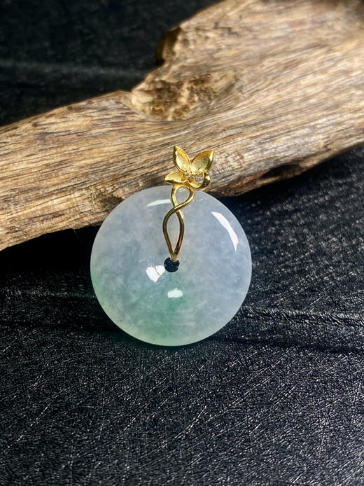 【FC0003】18K金镶嵌翡翠平安扣吊坠  飘花灵动 款式精美 商品图1