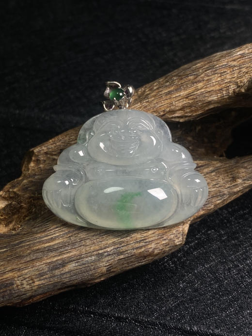 【FC0012】18K金镶嵌翡翠冰飘绿佛公吊坠 冰润起胶 一抹阳绿灵动 笑口常开 商品图3