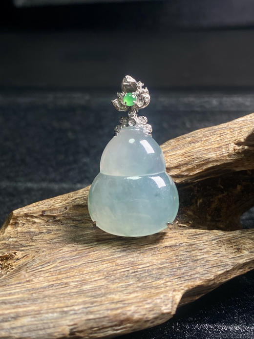 【FC0013】18K金镶嵌翡翠冰飘花葫芦吊坠 冰润通透 完美 商品图3