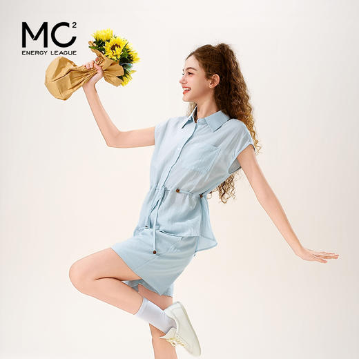 mc2无袖翻领小衫配短裤仿棉麻套装女两件套夏新款时尚洋气小个子 商品图2