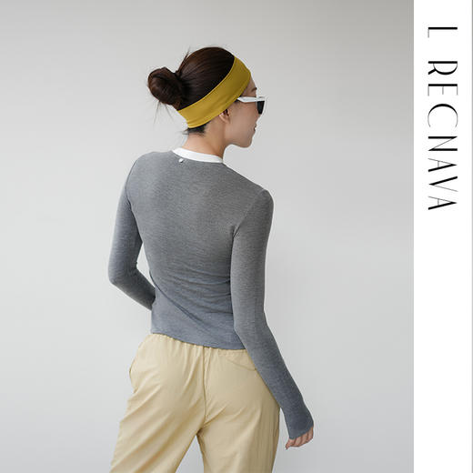 L RECNAVA 撞色领口假两件长袖 亲肤软糯 弹力不变形人棉打底衫 商品图10