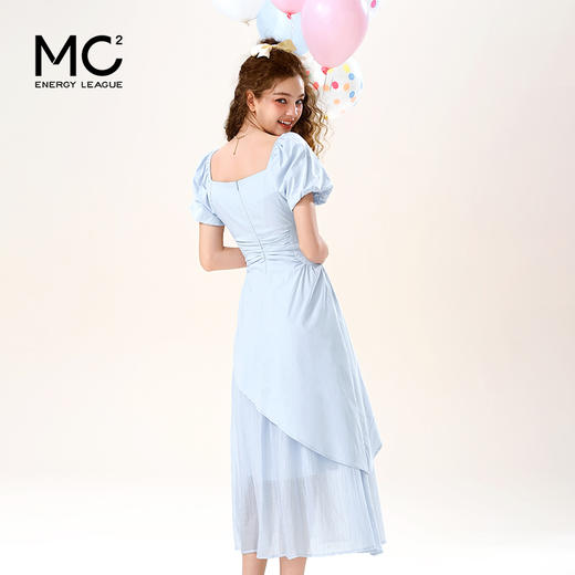 mc2方领拼接连衣裙女装夏季新款收腰下摆假两件中长款裙子时尚 商品图3