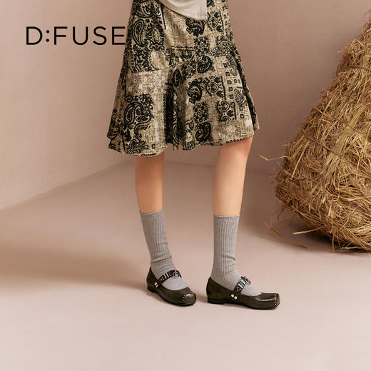 Dfuse迪芙斯2025秋季新款一字带心形扣单鞋方头铆钉玛丽珍鞋芭蕾鞋DFD3111030 商品图1