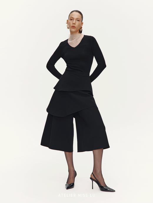 【星夜微光】珍珠点缀纱纱拼接针织上衣 商品图2