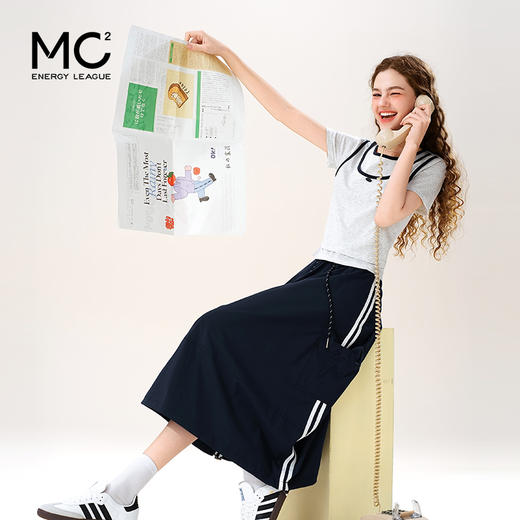 mc2假两件上衣配织带半身裙套装女装夏季新款时尚洋气两件套 商品图1