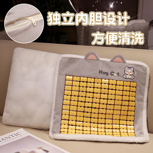 自然醒竹席款抱抱猫抱枕沙发靠枕床头汽车靠背垫女生睡觉抱枕车用夏QYL 商品图4