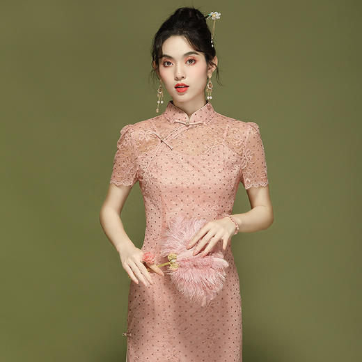 「自」全新升级【铂金会员339/天猫459/差价120】(00450)洛诗琳国风蕾丝连衣裙2025夏季新款新中式改良旗袍连衣裙 商品图3