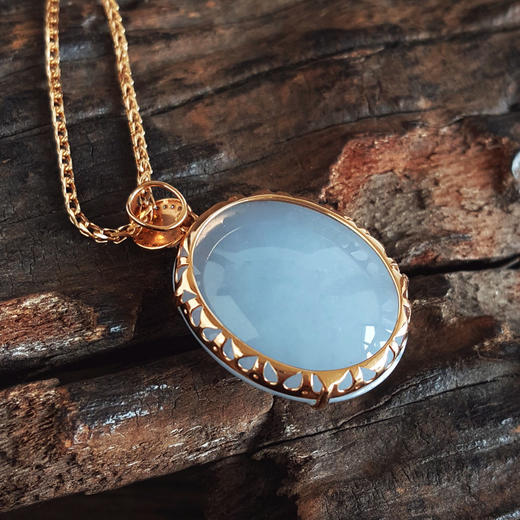 【天然正品】AU750精品玫瑰金镶钻镶天然细腻糯种紫罗兰蛋面（圆圆满满）翡翠吊坠项链30.5*20.4*11.1MM（皆取最大值）女性现售价：8880！130725NJM07 商品图7