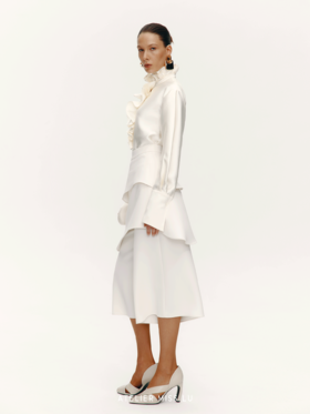 【玛德琳晨光】宫廷风压褶设计光泽感造型衬衫上衣