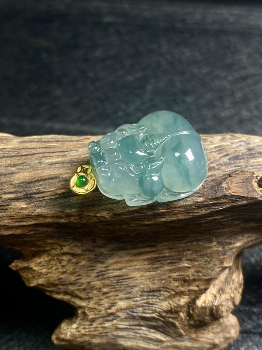 【FC0015】18K金镶嵌翡翠冰飘花貔貅吊坠 饱满细腻 款式精美 貔貅嘴大屁股圆 招财纳福 商品图3