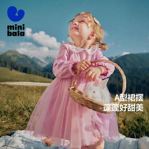 迷你巴拉女童儿童甜美刺绣翻领连衣裙亲肤柔软A字裙网纱裙子 商品图1
