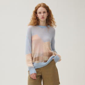 谜底套头针织衫女2025秋新品文艺风几何提花保暖大廓形253MZ1326